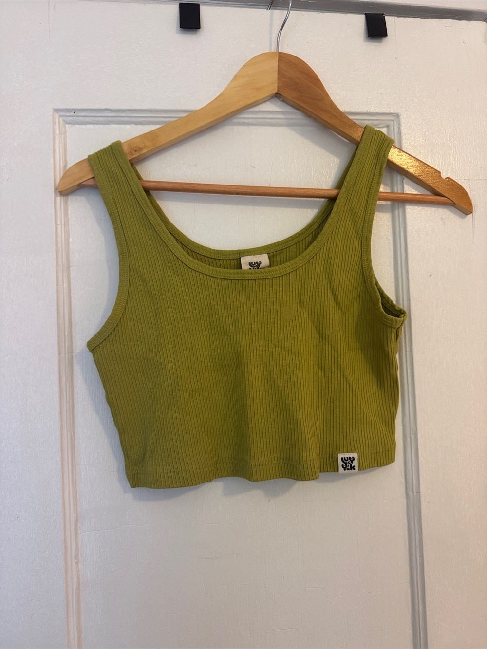 Lucy and Yak Organic Cotton Ribbed Crop Tank Top in Olive Green